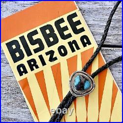 Bisbee Turquoise Bolo Tie Vintage 1970's Sterling Silver Cowboy Western RARE