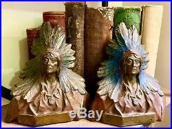 Bookends Extreme Rare Armor Bronze Native American Chief Polychrome Artist Sign
