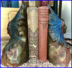 Bookends Extreme Rare Armor Bronze Native American Chief Polychrome Artist Sign