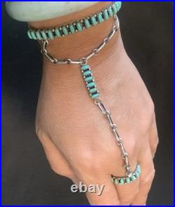 Bracelet With Attached Ring, Sterling Silver And Turquoise (Rare)