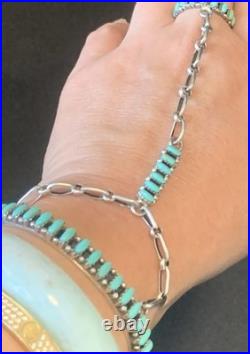 Bracelet With Attached Ring, Sterling Silver And Turquoise (Rare)