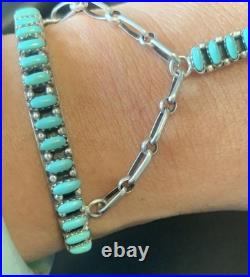 Bracelet With Attached Ring, Sterling Silver And Turquoise (Rare)
