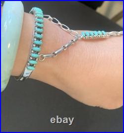 Bracelet With Attached Ring, Sterling Silver And Turquoise (Rare)