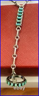 Bracelet With Attached Ring, Sterling Silver And Turquoise (Rare)