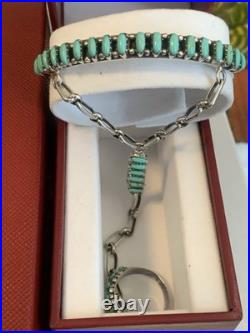 Bracelet With Attached Ring, Sterling Silver And Turquoise (Rare)