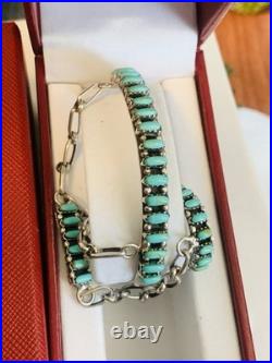 Bracelet With Attached Ring, Sterling Silver And Turquoise (Rare)