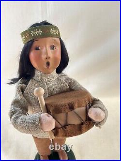 Byers Choice Thanksgiving Native American Boy with Leather Lined Drum & Stick Rare