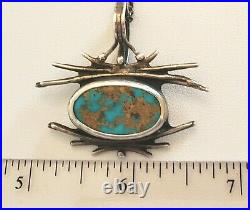 C. 1960 RARE! STERLING & BISBEE TURQUOISE SIGNED NAVAJO PENDANT With CHAIN