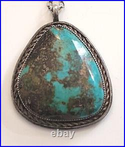 C. 1960 Wow! Rare Signed Navajo Natural Bisbee Turquoise Nickel Silver Pendant