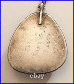 C. 1960 Wow! Rare Signed Navajo Natural Bisbee Turquoise Nickel Silver Pendant