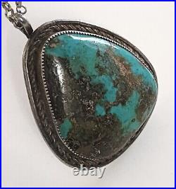 C. 1960 Wow! Rare Signed Navajo Natural Bisbee Turquoise Nickel Silver Pendant