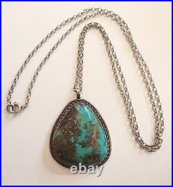 C. 1960 Wow! Rare Signed Navajo Natural Bisbee Turquoise Nickel Silver Pendant