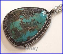 C. 1960 Wow! Rare Signed Navajo Natural Bisbee Turquoise Nickel Silver Pendant