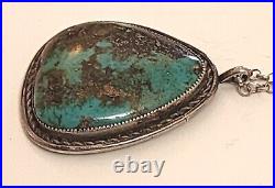 C. 1960 Wow! Rare Signed Navajo Natural Bisbee Turquoise Nickel Silver Pendant