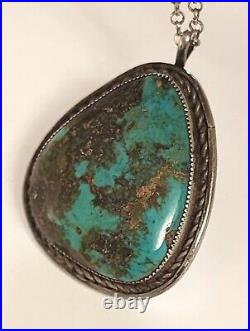 C. 1960 Wow! Rare Signed Navajo Natural Bisbee Turquoise Nickel Silver Pendant