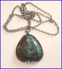 C. 1960 Wow! Rare Signed Navajo Natural Bisbee Turquoise Nickel Silver Pendant