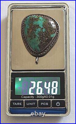 C. 1960 Wow! Rare Signed Navajo Natural Bisbee Turquoise Nickel Silver Pendant