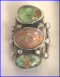 C. 1970 1.3 Navajo Sterling 2 Superb Turquoise & Rare Boulder Opal Ring 7.5