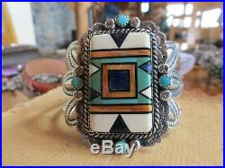 C Chama Huge Multi Color Inlay Turquoise Cuff Bracelet Rare Hefty 65.4 Grams