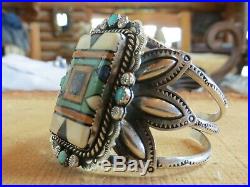 C Chama Huge Multi Color Inlay Turquoise Cuff Bracelet Rare Hefty 65.4 Grams