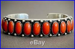 CALVIN MARTINEZ Vintage Navajo Coral Cuff Bracelet 114 Grams RARE