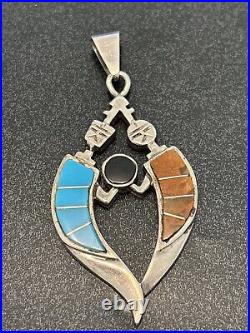 Calvin Begay Navajo Yei Sterling Silver Turquoise Jasper Pendant Vintage Rare UE