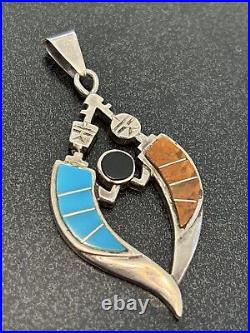 Calvin Begay Navajo Yei Sterling Silver Turquoise Jasper Pendant Vintage Rare UE