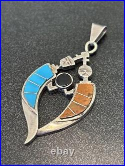 Calvin Begay Navajo Yei Sterling Silver Turquoise Jasper Pendant Vintage Rare UE