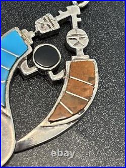 Calvin Begay Navajo Yei Sterling Silver Turquoise Jasper Pendant Vintage Rare UE