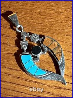 Calvin Begay Navajo Yei Sterling Silver Turquoise Jasper Pendant Vintage Rare UE