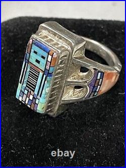 Carl & Irene Clark. Micro-Inlay Yei Man Ring. Vintage. Signed. RARE. 6.5. FREE SHIP