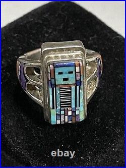 Carl & Irene Clark. Micro-Inlay Yei Man Ring. Vintage. Signed. RARE. 6.5. FREE SHIP