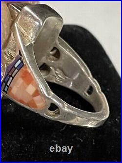 Carl & Irene Clark. Micro-Inlay Yei Man Ring. Vintage. Signed. RARE. 6.5. FREE SHIP