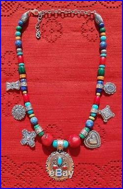 Carolyn Pollack Relios Tesoro Sterling Southwest Multi Gem Necklace Rare Cr 925