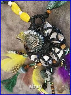 Chippewa tribe natives america ethnic jewelry primitive necklace feathers eagle