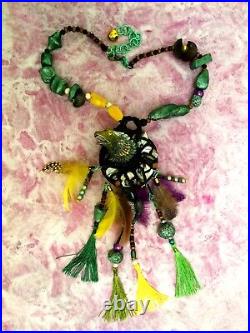 Chippewa tribe natives america ethnic necklace primitive jewelry eagle feathers
