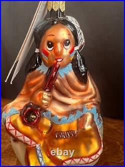 Christopher Radko Glass Native American With Pipe Ornament With Tags RARE