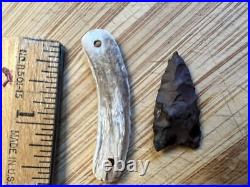 Chumash Native American abalone pendant, eelgrass cord, Arrowhead, Beads, Rare