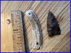 Chumash Native American abalone pendant, eelgrass cord, Arrowhead, Beads, Rare