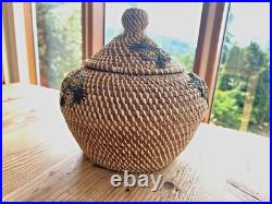 Coushatta Native American Pine Needle Raffia Coil Basket Dome Lid 10Wx9.5HRARE