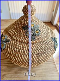 Coushatta Native American Pine Needle Raffia Coil Basket Dome Lid 10Wx9.5HRARE