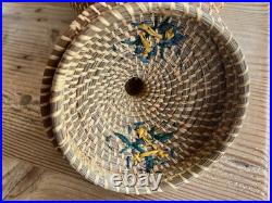 Coushatta Native American Pine Needle Raffia Coil Basket Dome Lid 10Wx9.5HRARE