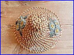 Coushatta Native American Pine Needle Raffia Coil Basket Dome Lid 10Wx9.5HRARE