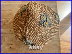Coushatta Native American Pine Needle Raffia Coil Basket Dome Lid 10Wx9.5HRARE