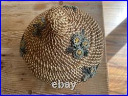 Coushatta Native American Pine Needle Raffia Coil Basket Dome Lid 10Wx9.5HRARE