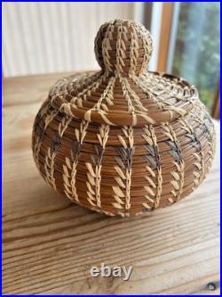 Coushatta Native American Pine Needle Raffia Coil Basket Dome Lid 7 inch RARE
