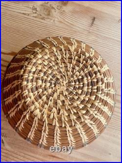 Coushatta Native American Pine Needle Raffia Coil Basket Dome Lid 7 inch RARE