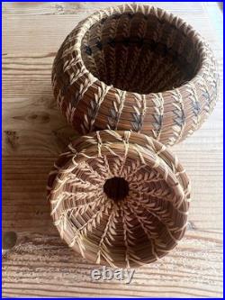 Coushatta Native American Pine Needle Raffia Coil Basket Dome Lid 7 inch RARE