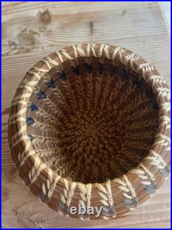 Coushatta Native American Pine Needle Raffia Coil Basket Dome Lid 7 inch RARE