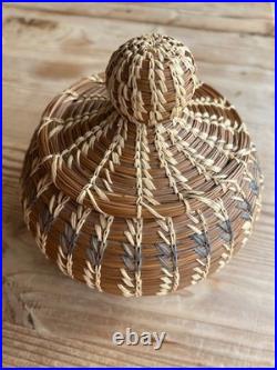 Coushatta Native American Pine Needle Raffia Coil Basket Dome Lid 7 inch RARE